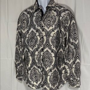American Breed  Black and Silver / Gold Accents Patterned Shirt Size Medium